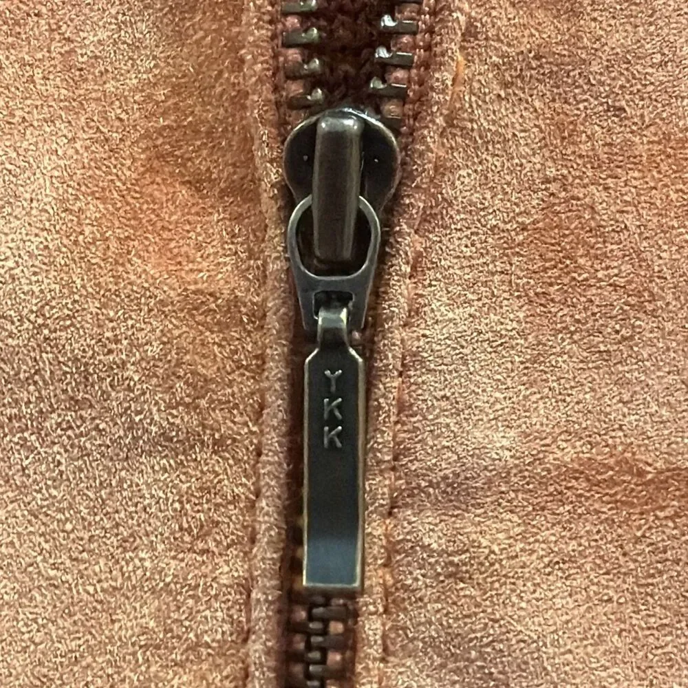 Sigrid Olsen Leather Front Silk Cotton Knit Jacket Rust Full Zip Cardigan Large - Picture 5 of 11